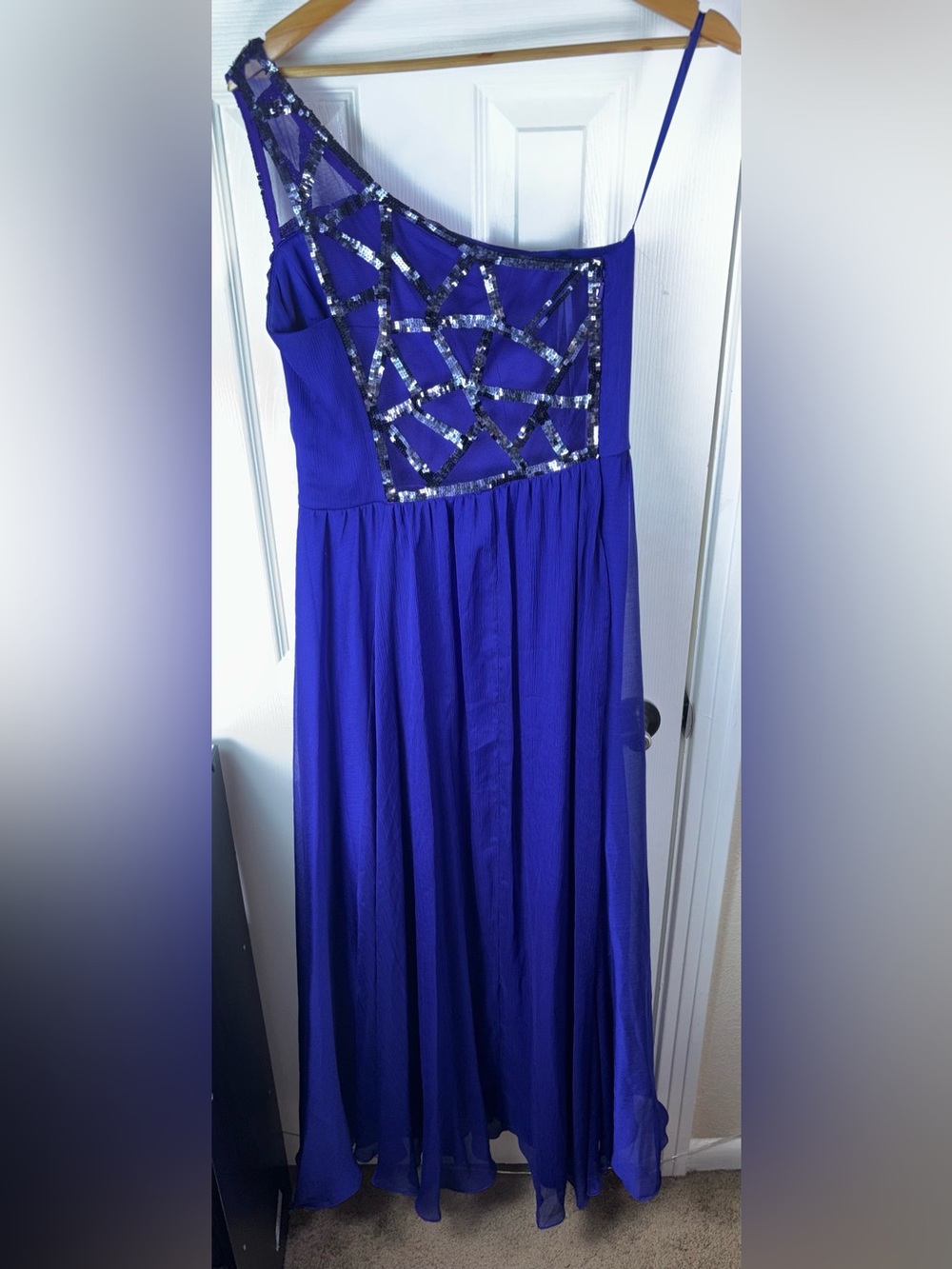 One-Shoulder Royal Blue Evening Dress with Beaded Strap